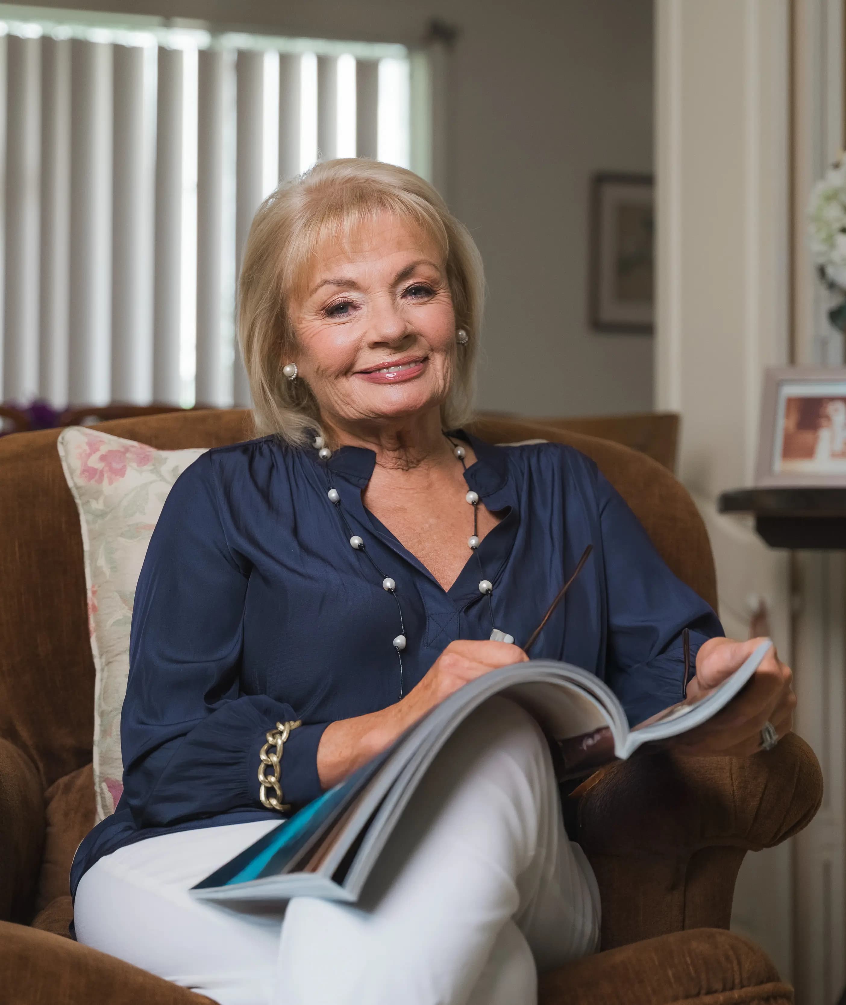 Paula Duncan smiling at home