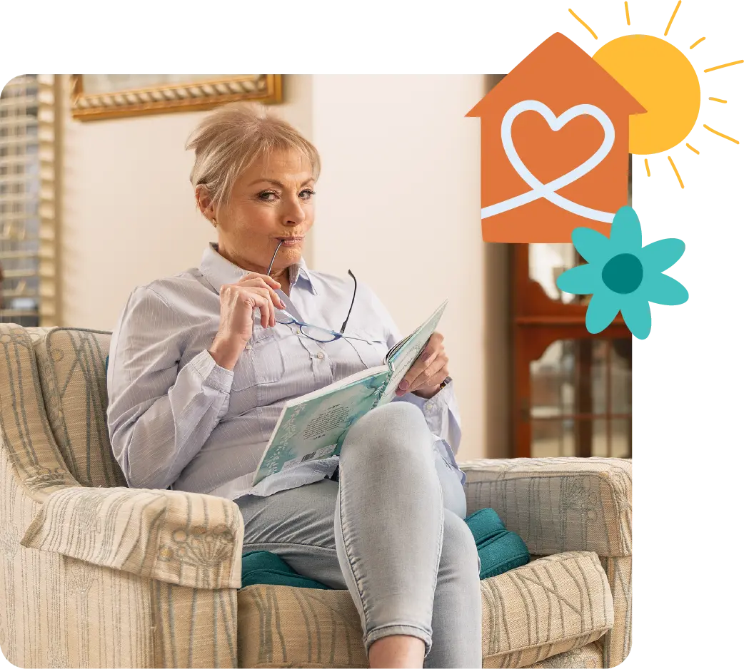 Image of Paula Duncan on the sofa