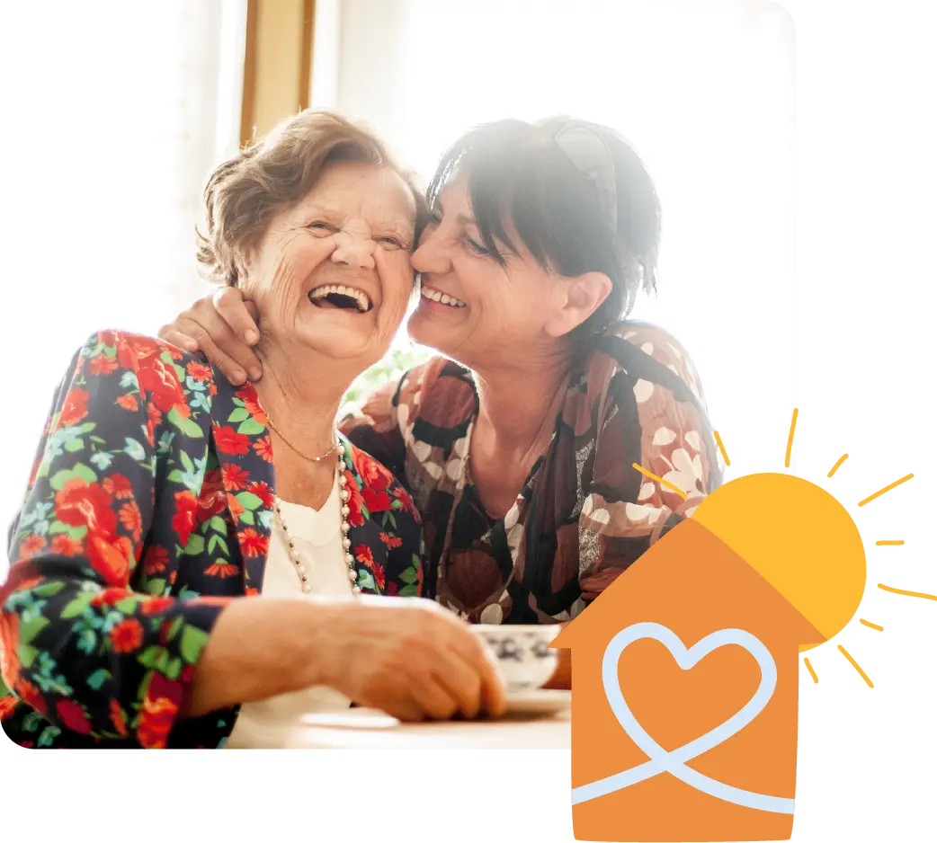 Two elderly women smiling together