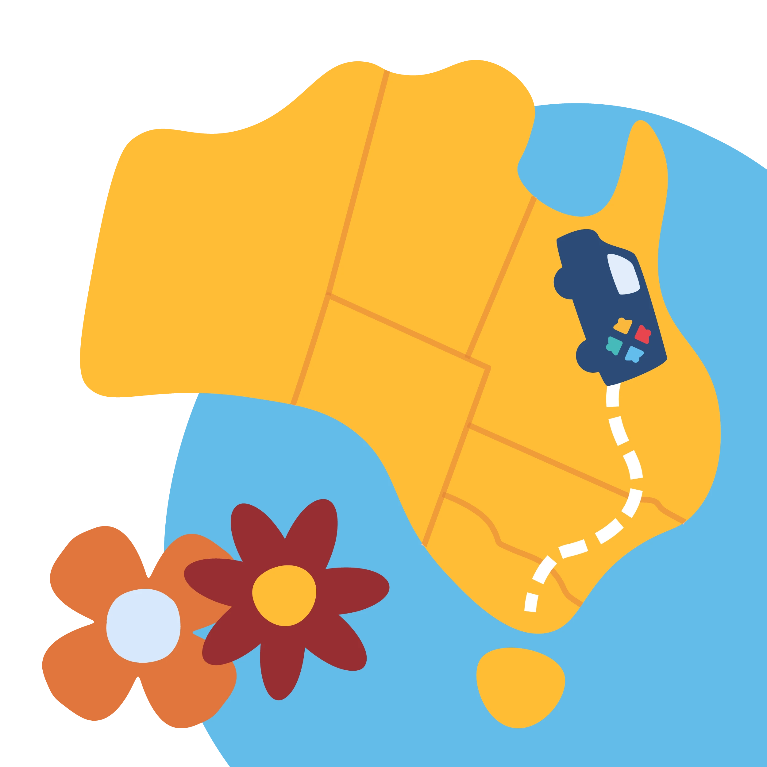 Illustration of an australian map with a Trilogy Care van driving around the country