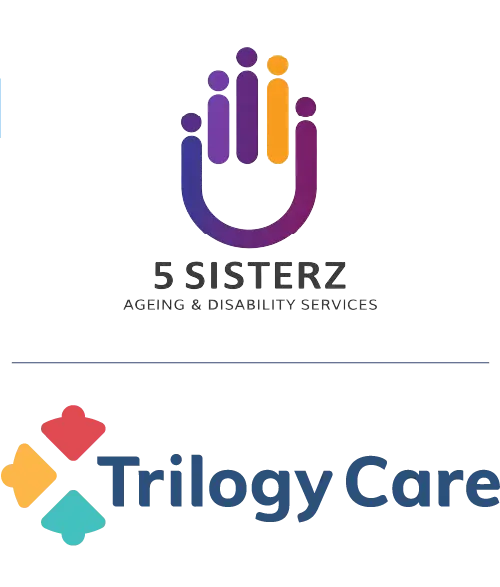 5 Sisterz and Trilogy Care logos side by side