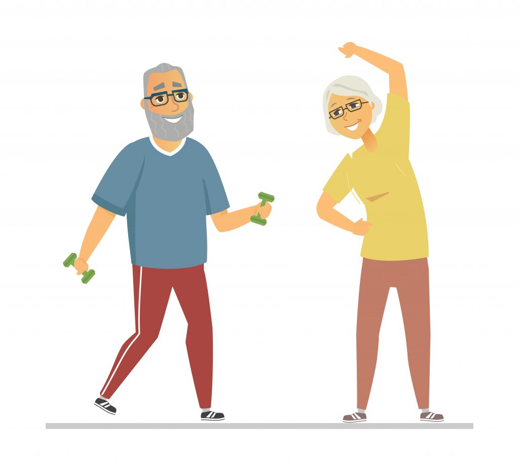 Senior people exercising - flat design style illustration